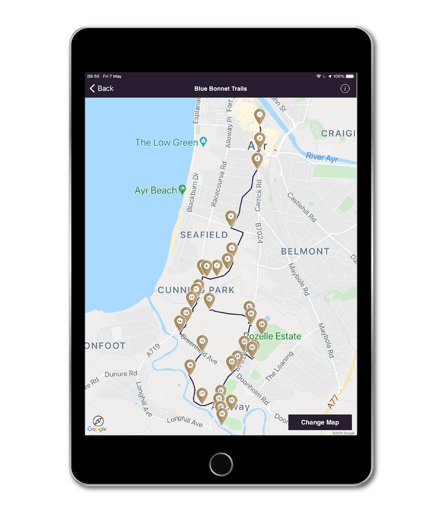 Ipad with map showing locations of the Blue Bonnet Trails