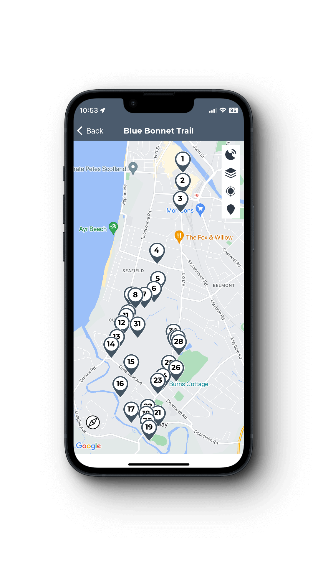 Ipad with map showing locations of the Blue Bonnet Trails