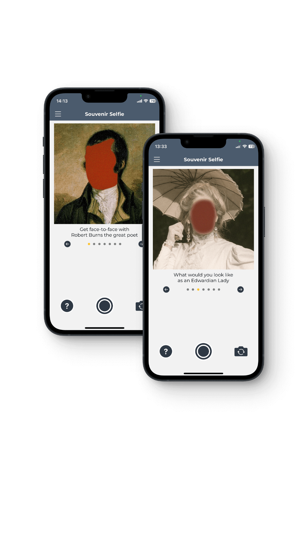 IPad with Ayr Through the Ages App loaded showing the Souvenir Selfie Screen