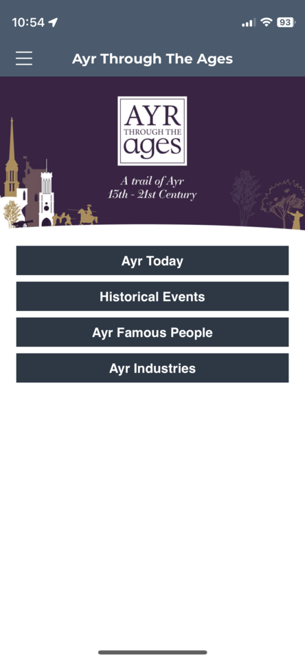 Historical Events screen